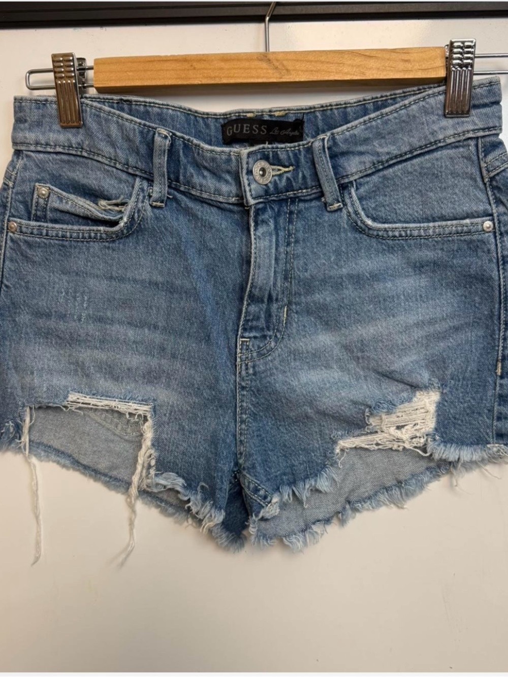 GUESS Light Blue Distressed Denim Cutoff Shorts